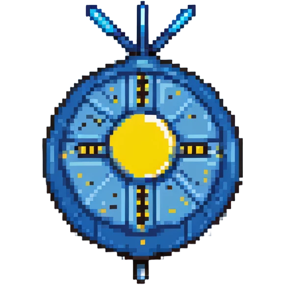Blue digital bomb with blue antenna-like fuse at the top, round black bomb body with blue accents, pixel art style emoji