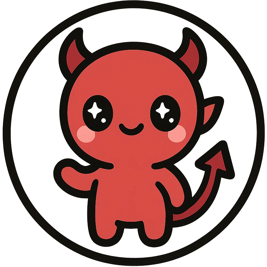little alchemy style icon
subject: crimson devil
border: medium-black
shape: round, circular
background: white
style: full color fill with medium black outlining emoji