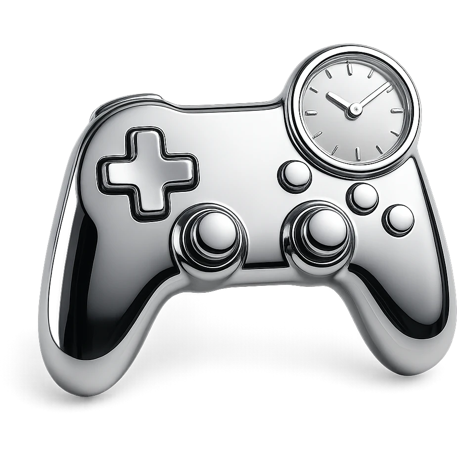 Minimal flat icon of a game controller combined with a small clock, symbolizing controlled entertainment emoji