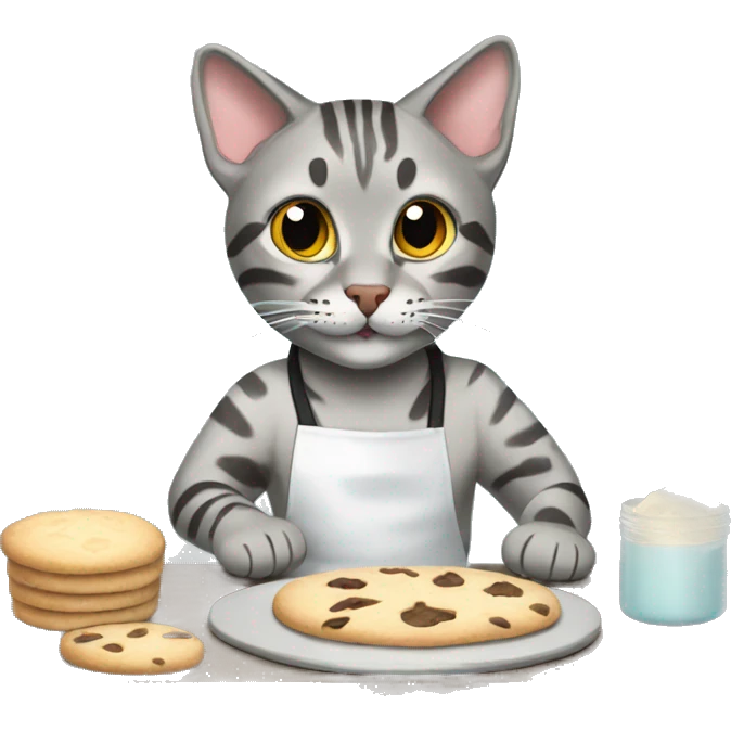 grey bengal cat baking cookies emoji