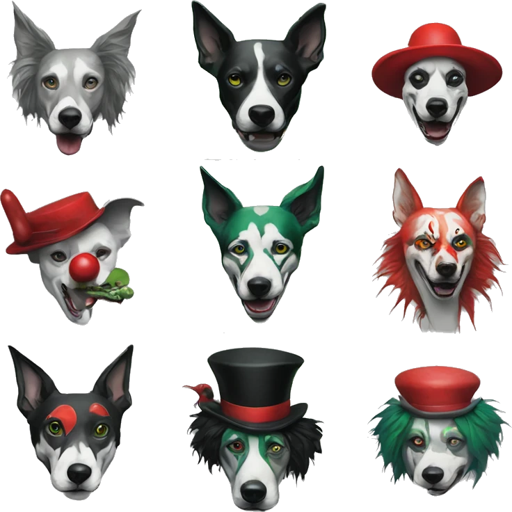 Green gray black red dog joker clown facepaint tattoos punk lurcher surrealism  emoji