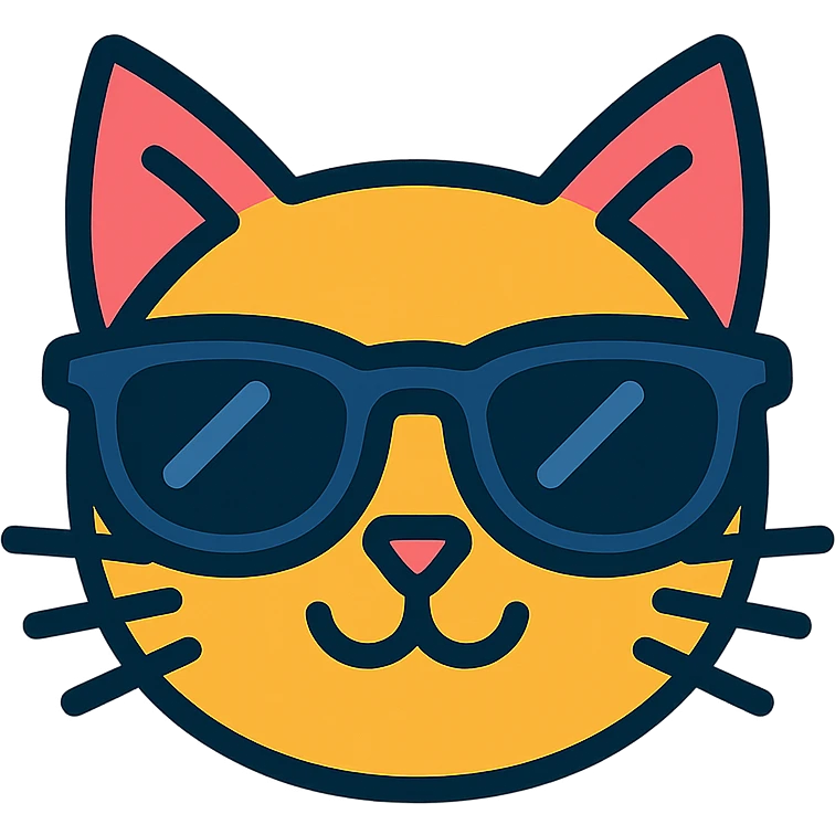 cat wearing sunglasses, modern and clean color outline icon style emoji