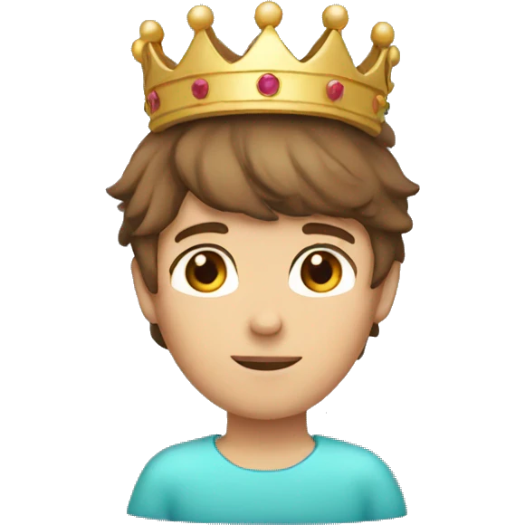 Brown hair boy with crown on his head emoji