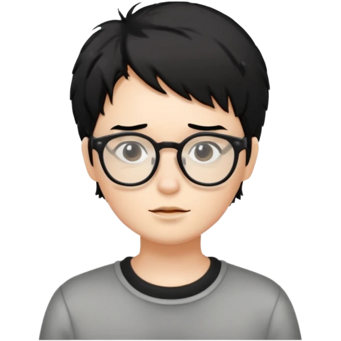 Cabelo bagunçado meio pequeno preto com cor de pele branca e com oculos emoji