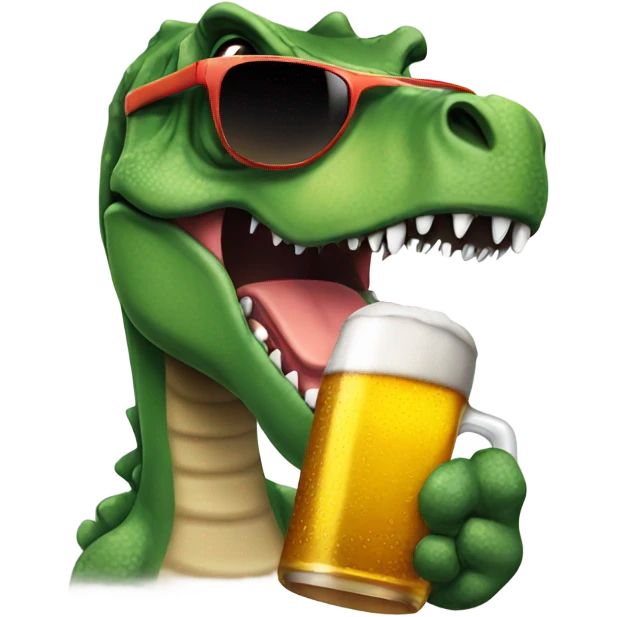 Dinosaur drinking beer with sunglasses emoji