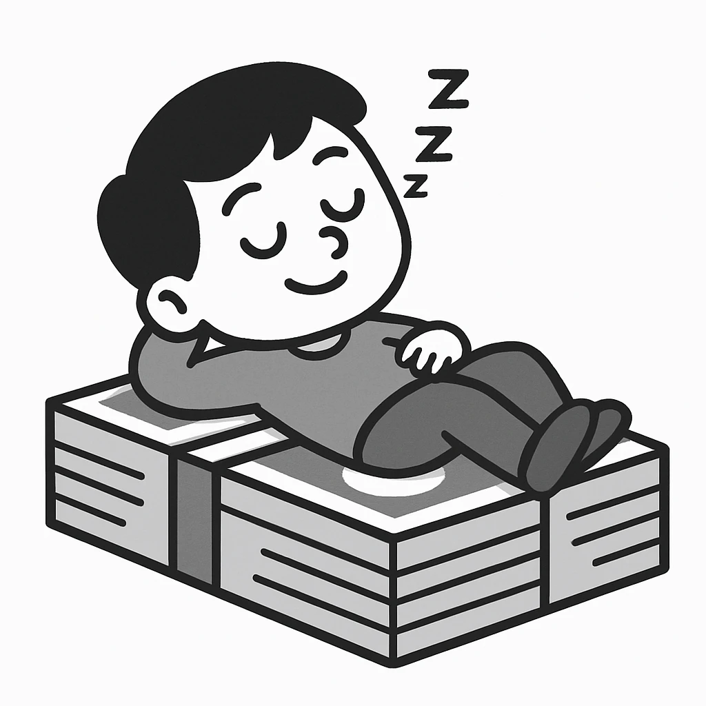 happy person napping on mattress of money emoji