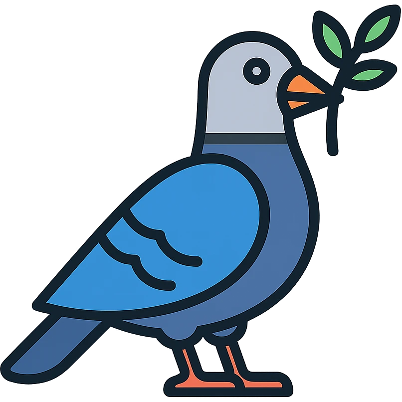 pigeon icon with a twig in its beak, colorful outline style emoji