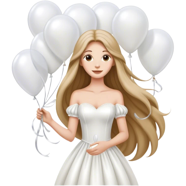 bride with long hair holding white balloons emoji
