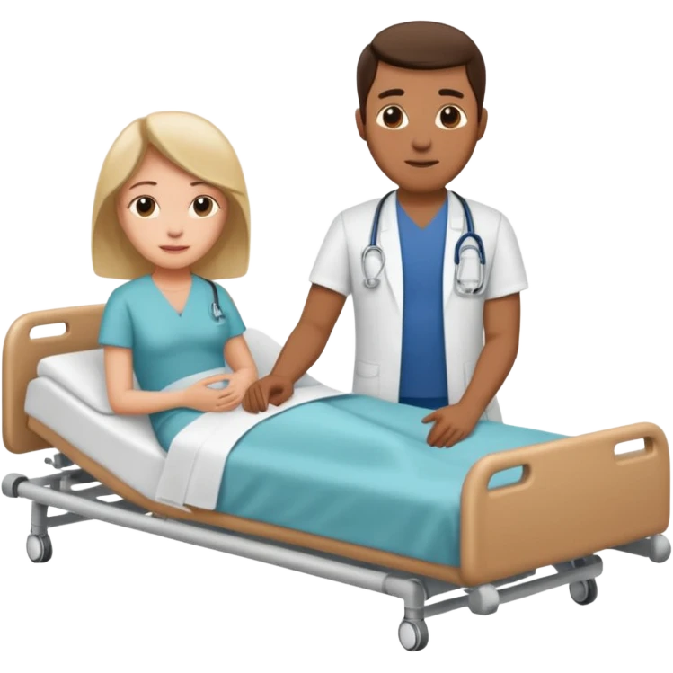 husband in plainclothes sitting beside hospital bed of wife emoji