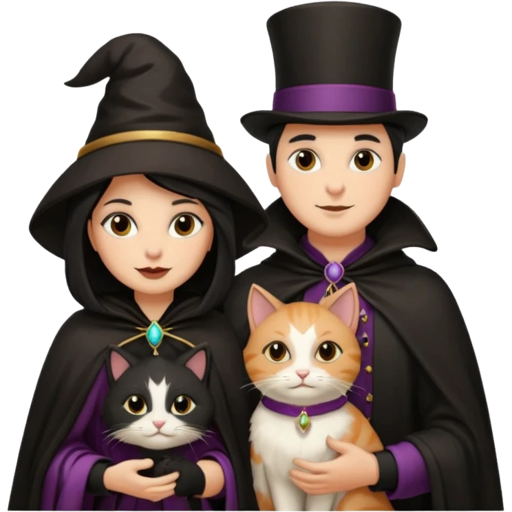 magician couple and their pet cat emoji