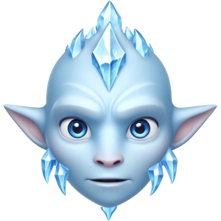 ice creature portrait, head and shoulders only, frozen crystal skin, glowing blue eyes, frost aura, sharp icy textures, fantasy winter vibe, 3D cartoon, mobile game icon style, clean background, no text, no watermark
 emoji
