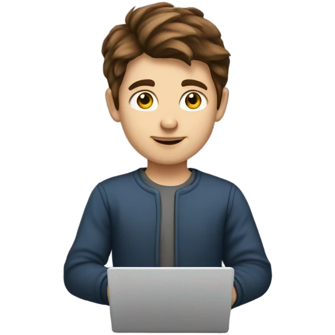 young fair-skinned guy programmer use laptop with brown hair emoji