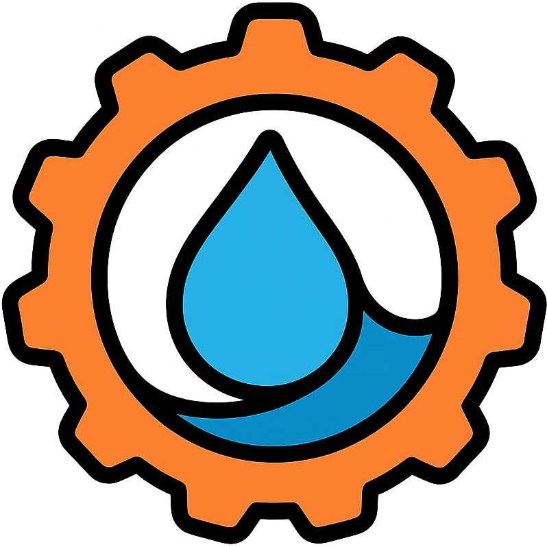 modern tech-inspired logo for a Rust parser that parses Shopify's Liquid language, incorporating elements of the Rust logo gear and orange color, with a droplet or wave representing Liquid, clean and professional style emoji