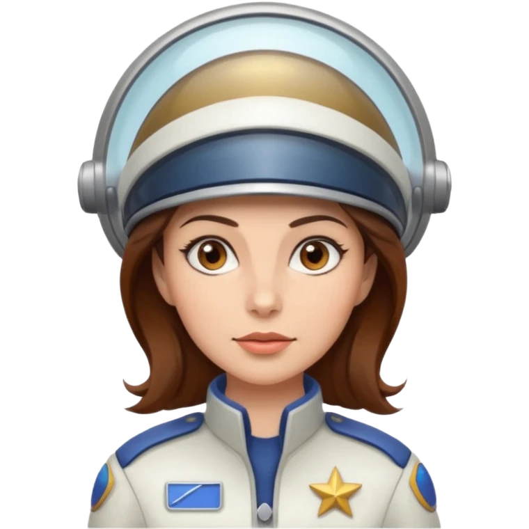 woman with brown hair and brown eyes.  space ship captain with white hat emoji