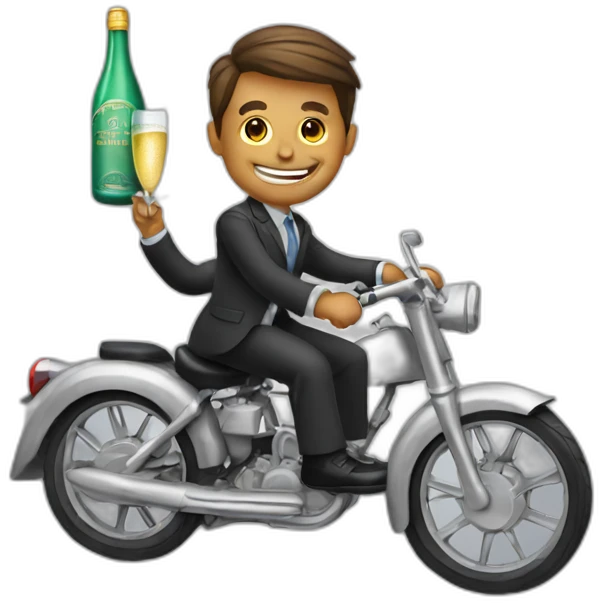 guy in a suit riding a kids bike and drinking champagne emoji