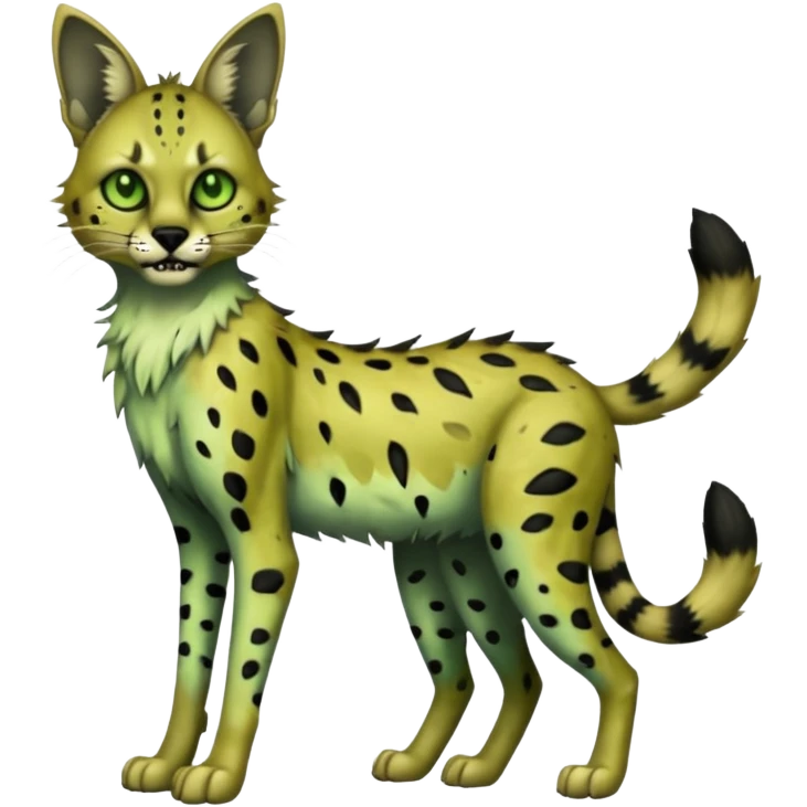 Dark-deep-greyish-Greenish Zombie-serval, full body emoji