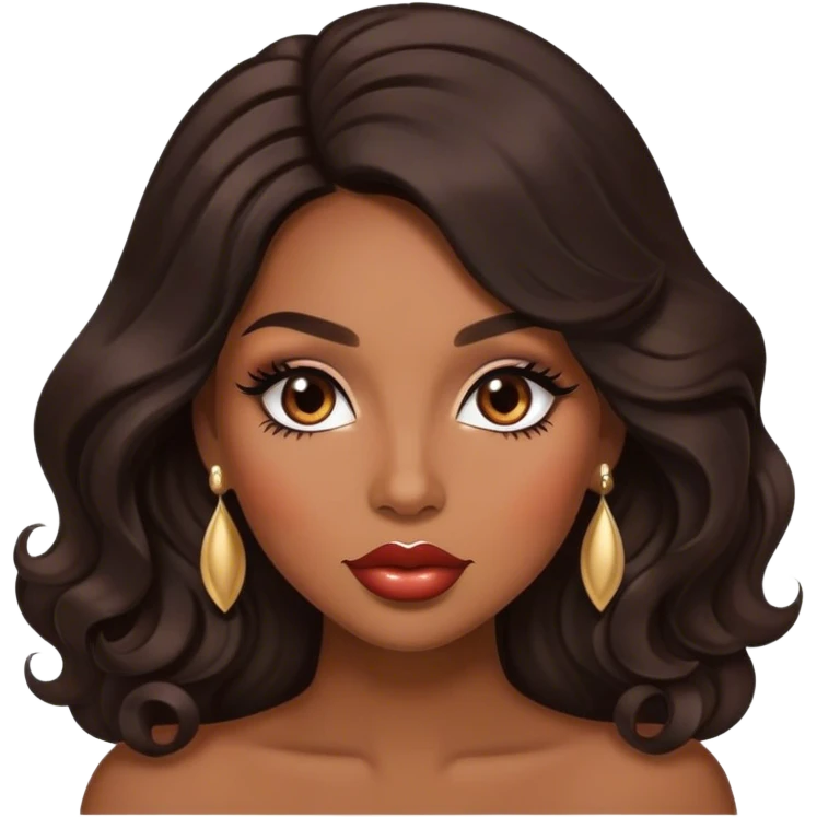 Glamourous, brown skin tone, very beautiful woman, with big plump lips, long long lashes, black wavy long hair, brown eyes emoji