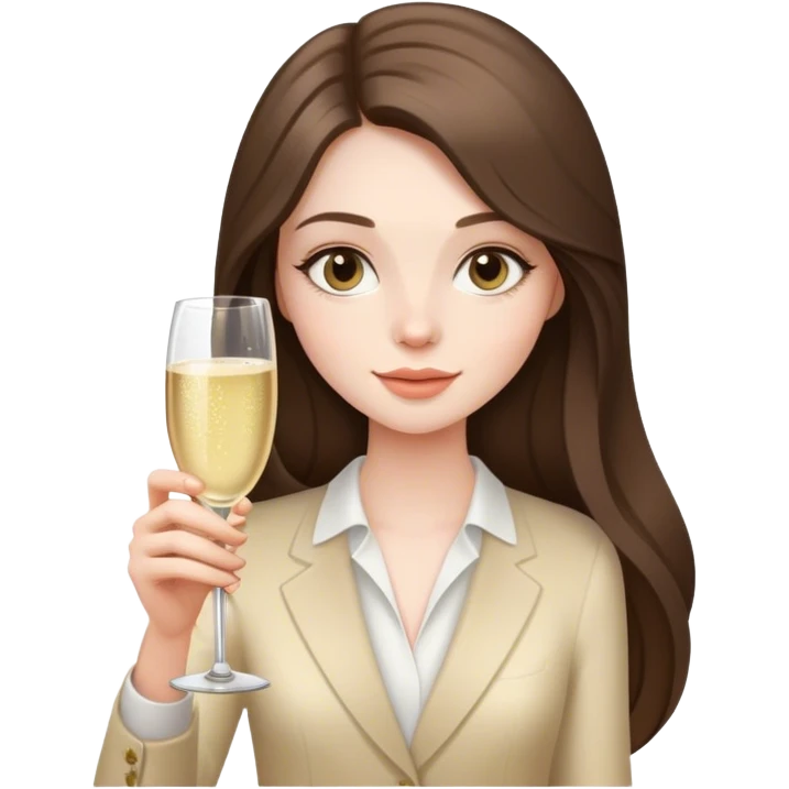 beautiful pale brunette girl with long hair holding a glass of champagne  emoji