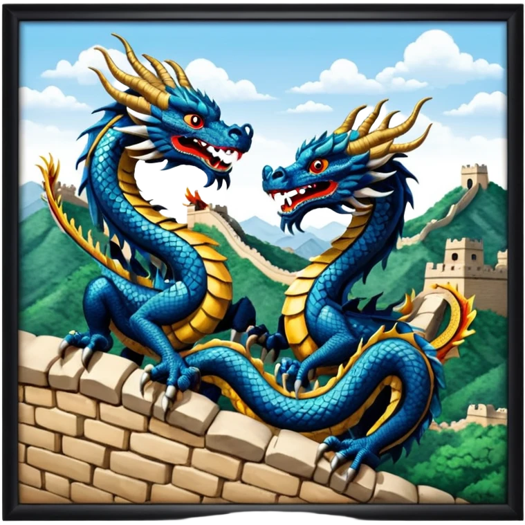 deux d'animaux chinois sur muraille de chine emoji