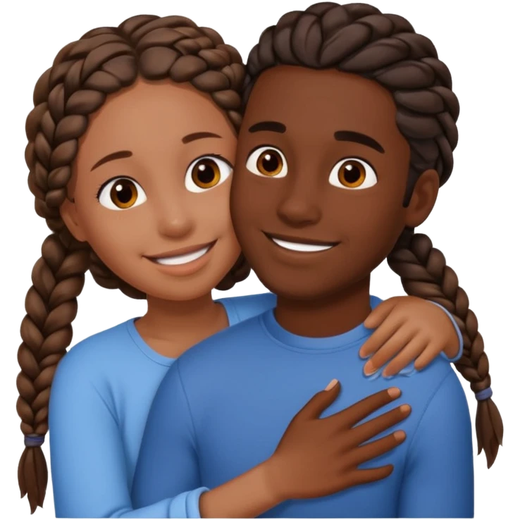 dark skin girlfriend with braids hugs brown skin boyfriend with long hair  emoji