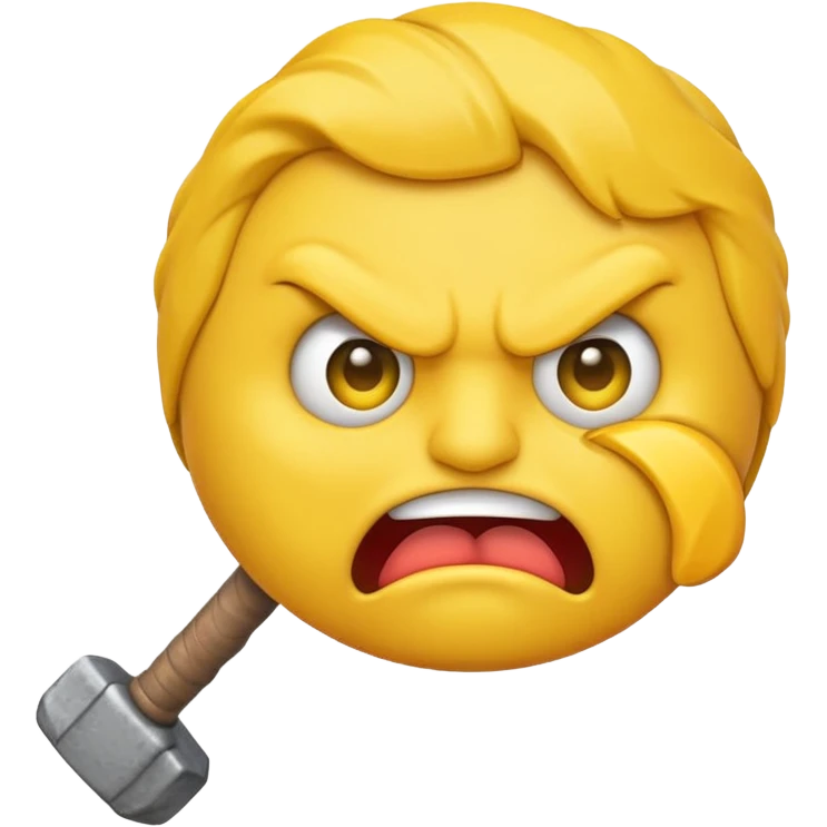 stupid angry emoji with a sledgehammer, face scrunched emoji