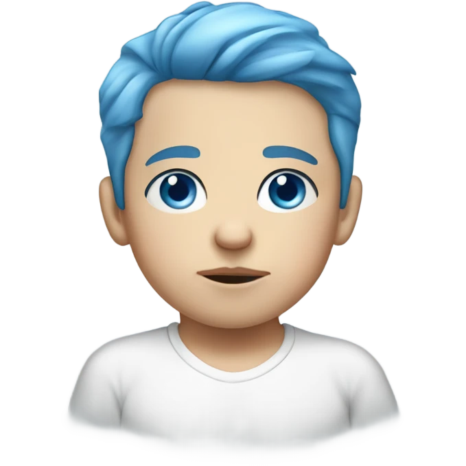 Closed mouth Serious baby Caucasian boy with blue eyes and blue hair emoji