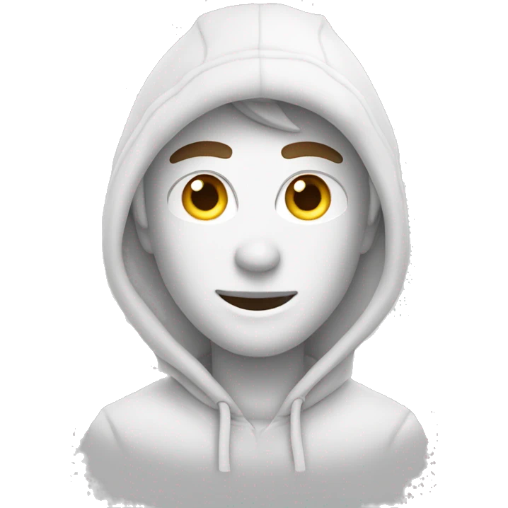A dude wearing white hoodie make the hoodie hat more pointy emoji