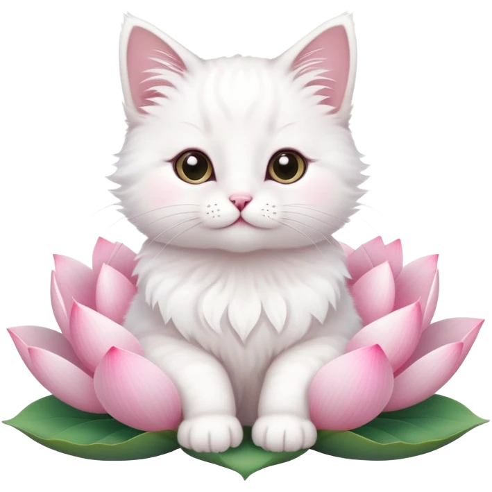 A cute  little  white cat and lotus emoji