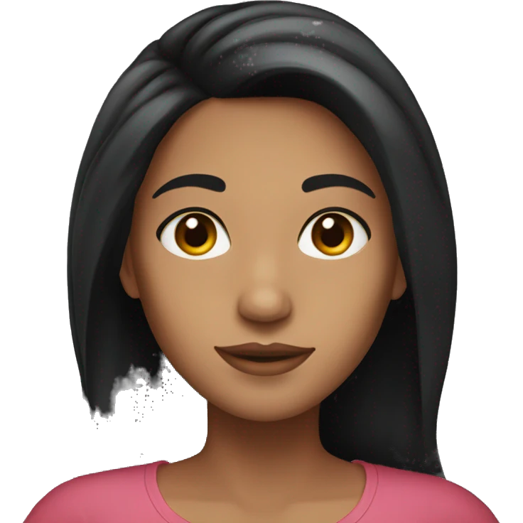 Black-haired woman with long hair, brown eyes, showing a heart emoji