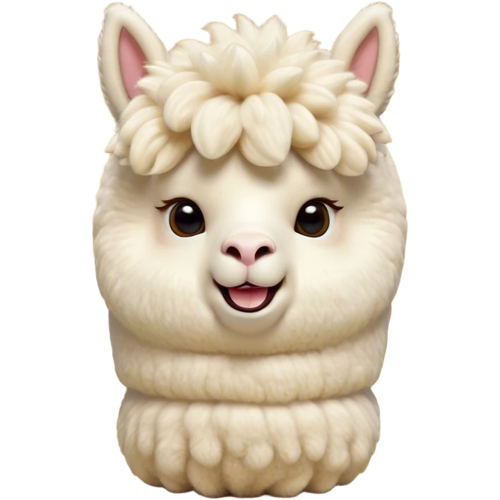 Cinematic Comical Cream Alpaca Portrait Emoji, Head tilted dramatically with an exaggeratedly amused expression, featuring a striking, fluffy cream fleece with playful texture, wide, expressive gentle eyes filled with playful disbelief, Simplified yet hilariously expressive features, highly detailed, glowing with a slightly sassy glow, high shine, dramatic yet playful, stylized with an air of cheeky mischief, bright and endearing, soft glowing outline, capturing the essence of a spirited and over-the-top alpaca, so meme-worthy it feels like it could side-eye its way into internet fame instantly! emoji