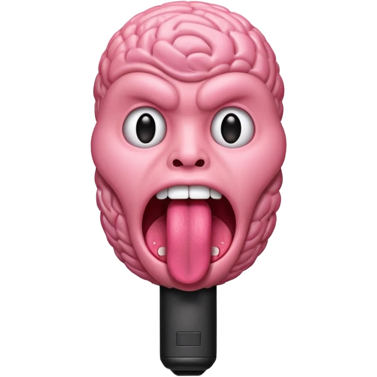 Microphone head with a human tongue crammed inside it. emoji