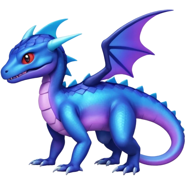 Cute Shiny iridescent cyan indigo blue violet gradients Guilmon-Salandit-Fakémon-hybrid-creature (full body)  emoji
