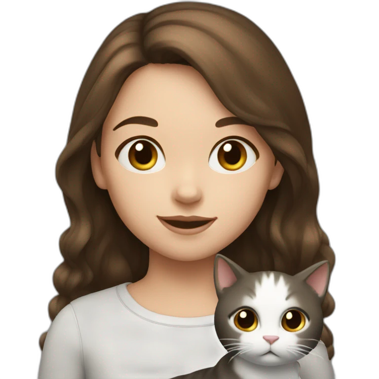young girl with brown hair and cat black and white emoji