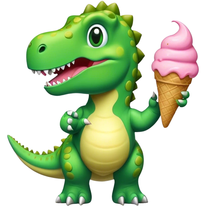 Dinosaur waving with ice cream emoji