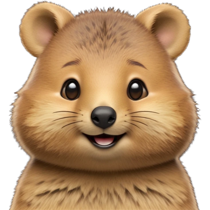 cinematic-realistic quokka-emoji,-small-round-frame, head tilted in an endearing manner, comical smile, round cheeks, giant-fluffy-cheeks-large-smile-fluffy-brown-fur-radiating-a-warm-softness,-big-round-eyes-filled-with-joy, realisticround  fluffy zoomed in, large black eyes emoji