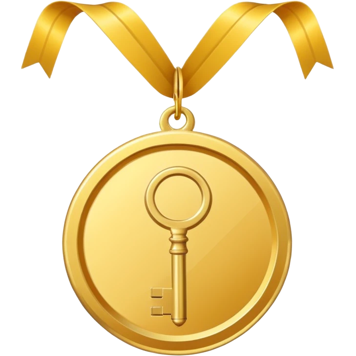 a gold medal with a key engraved on it emoji