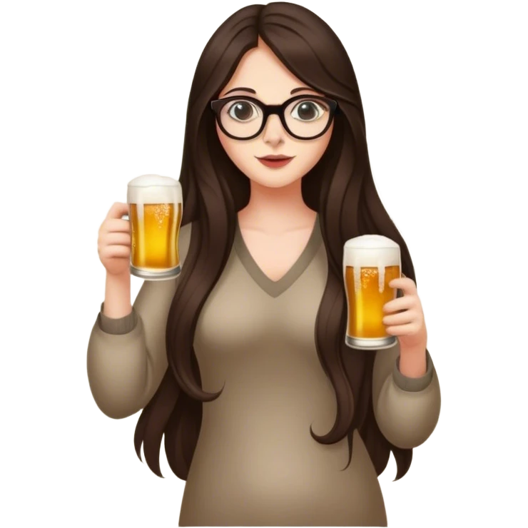 A beautiful brunette with long hair in slippers, glasses, a floral mural on her arm, and a beer in one hand emoji