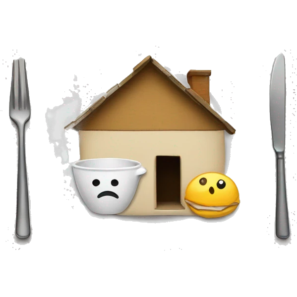 "Design an emoji that expresses poverty, showing a sad face with symbols like an empty plate and a small house to represent hunger and housing needs." emoji
