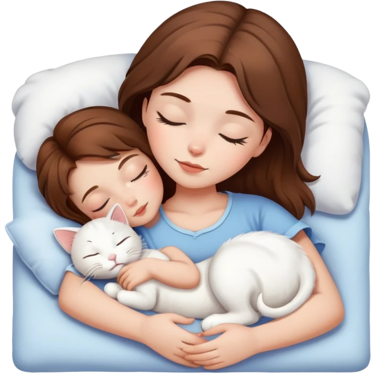 Tab girl brown hair sleeping with white kitty emoji