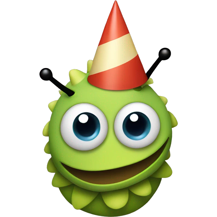 a caterpillar wearing a party hat on top of its head emoji