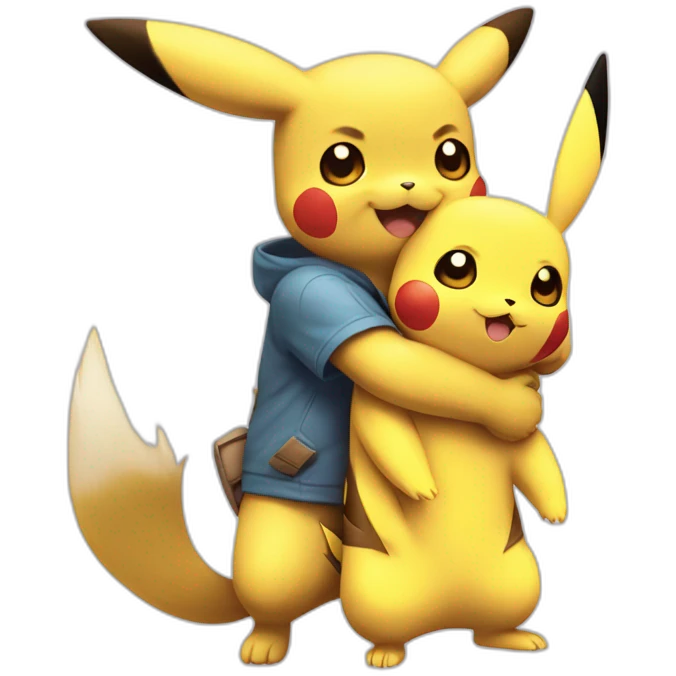 Pikachu and eevee hug emoji
