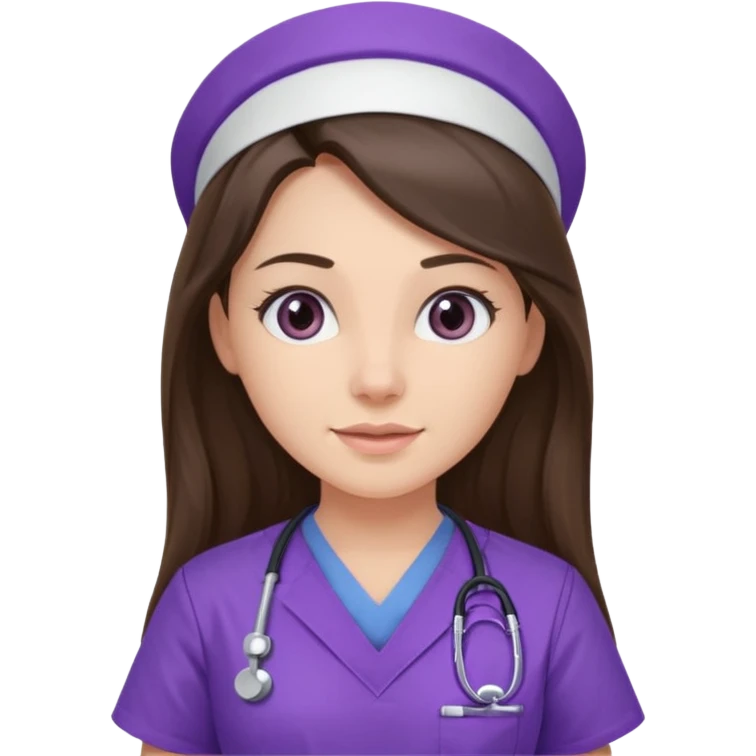 pretty brunette nurse with long hair in purple scrubs emoji