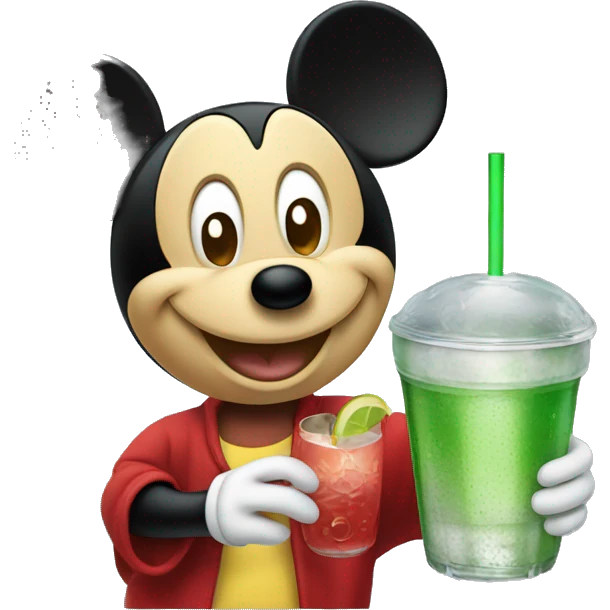 Mickey Mouse with a drink emoji