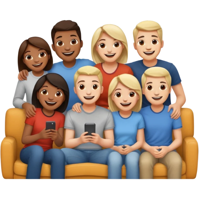 group of friends on couch having a blast emoji