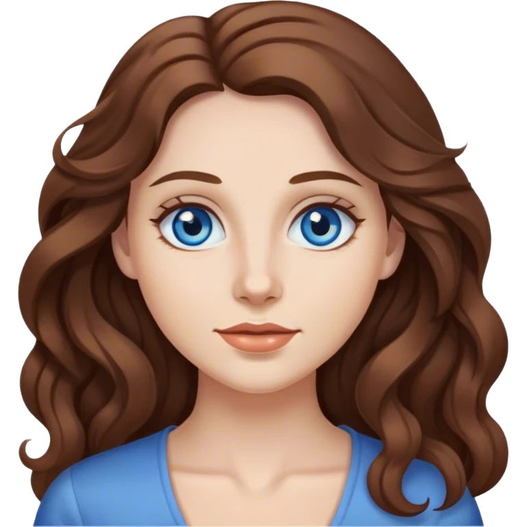 woman with blue eyes and long wavy brown hair emoji