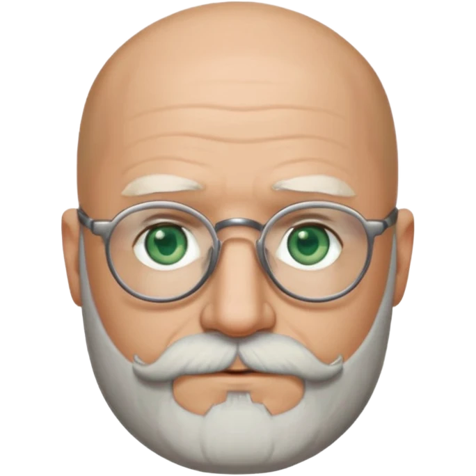 50 years old, green eyes, 2 days salt and pepper beard, bald, glasses emoji