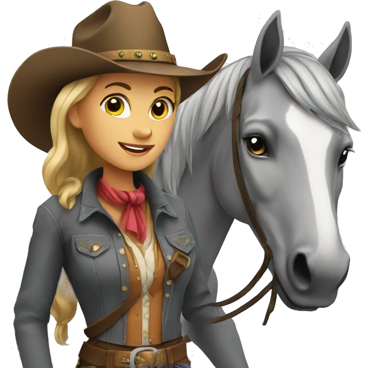 Cowgirl With grey horse emoji