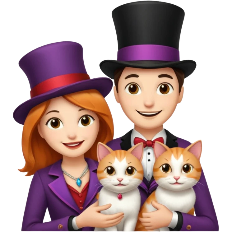 magician couple and their pet cat emoji