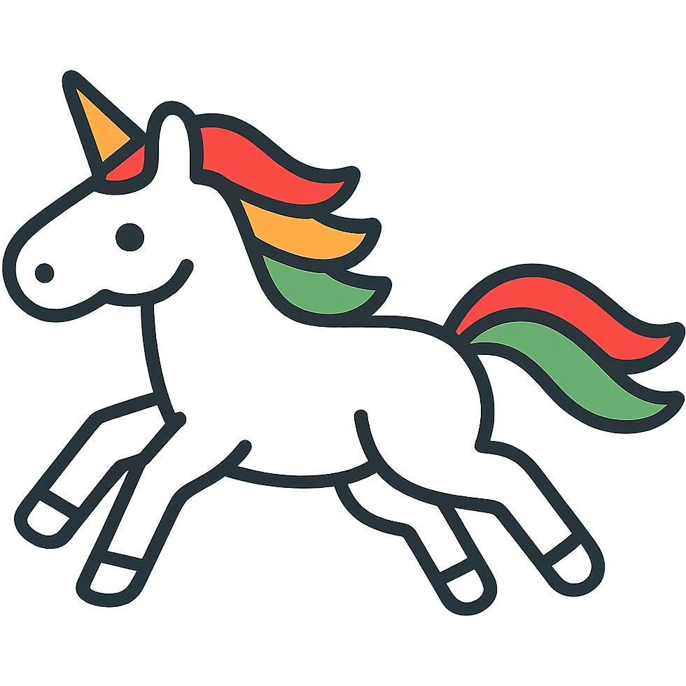 Change the background to pale blue behind the running unicorn icon, keeping the rest of the design unchanged, logo style. emoji