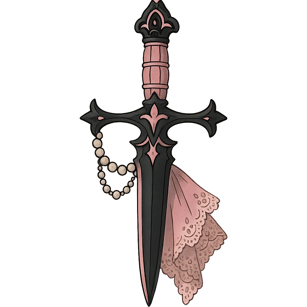 gothic knife, black and pink, with pearls and lace emoji